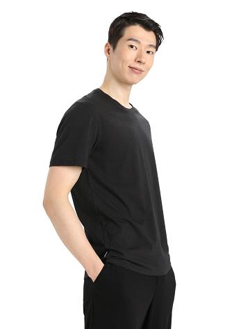 Men's Icebreaker Merino Central Classic Short Sleeve T Shirts Black | CA 1801RVDW